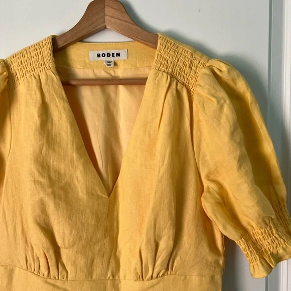 Boden Anna Linen Tiered Midi Dress in Buttermilk Yellow - Picture 6 of 10